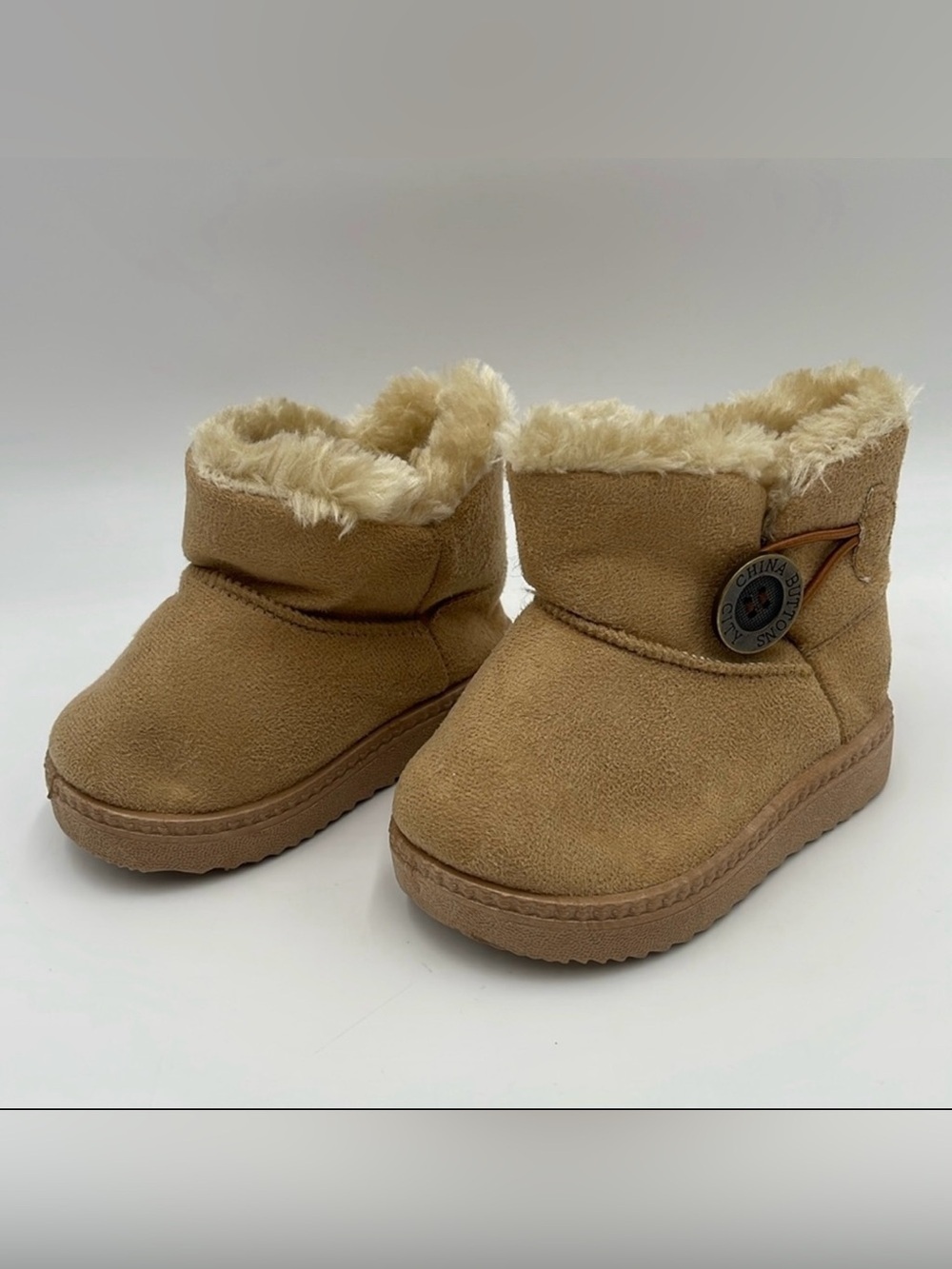 China Buttons City Toddler Girls Boots, Tan, Fleece Lined Size 2